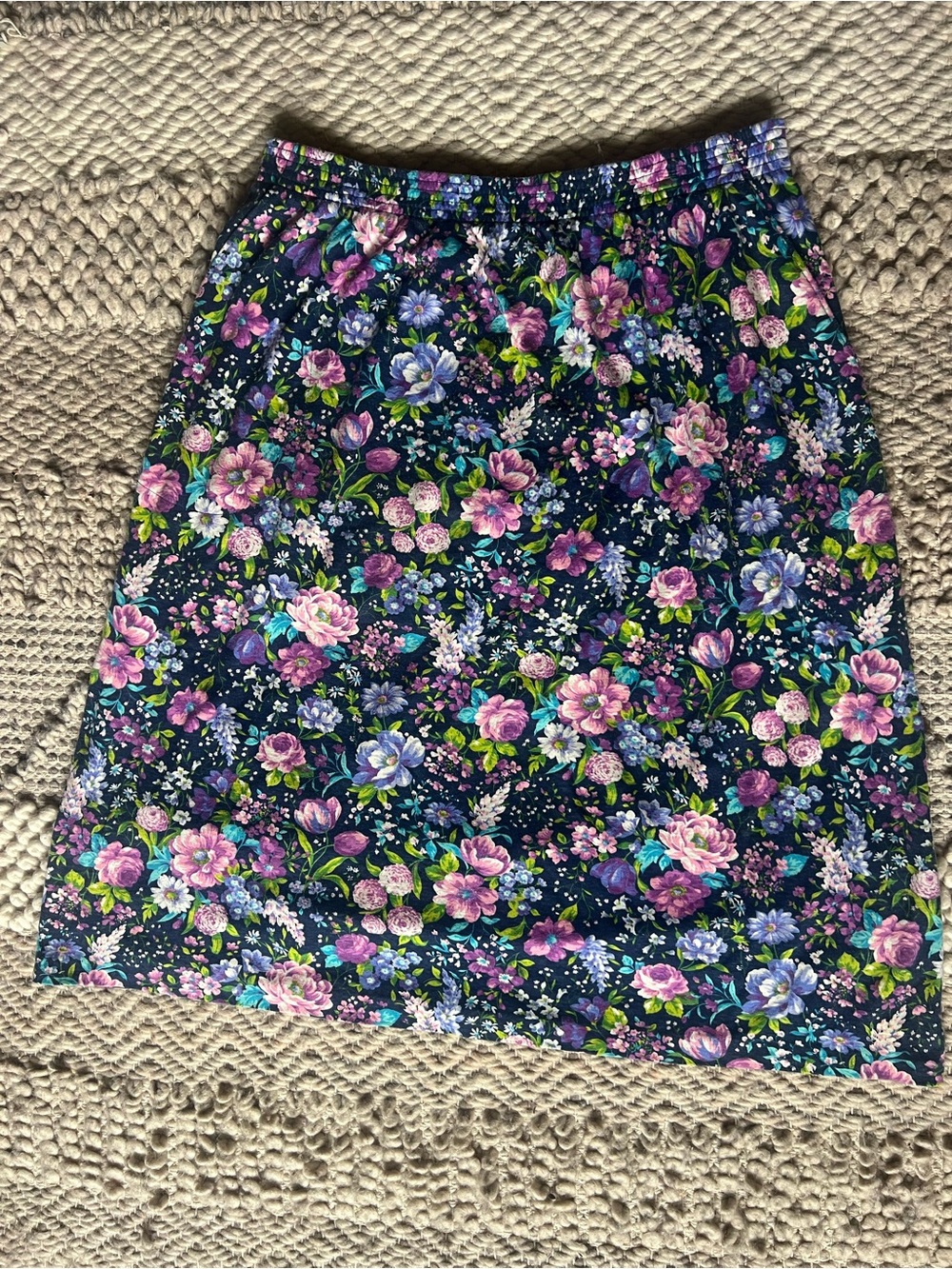 Vintage Floral A-Line Skirt with Pink & Purple Blooms